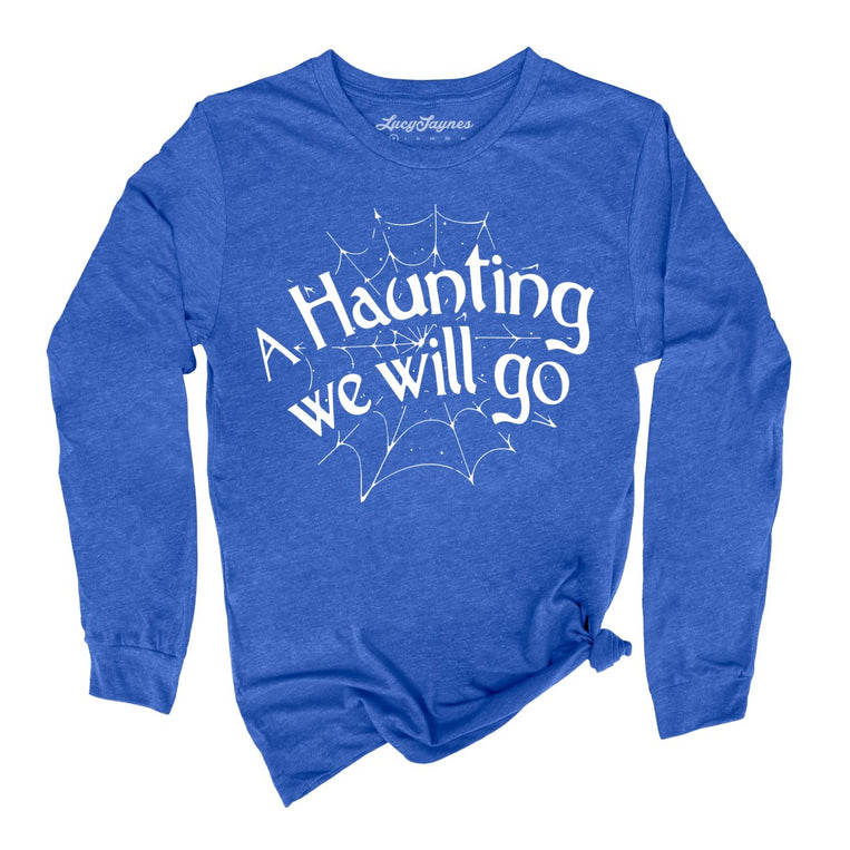 A Haunting We Will Go Graphic Long Sleeve Tee - Heather True Royal