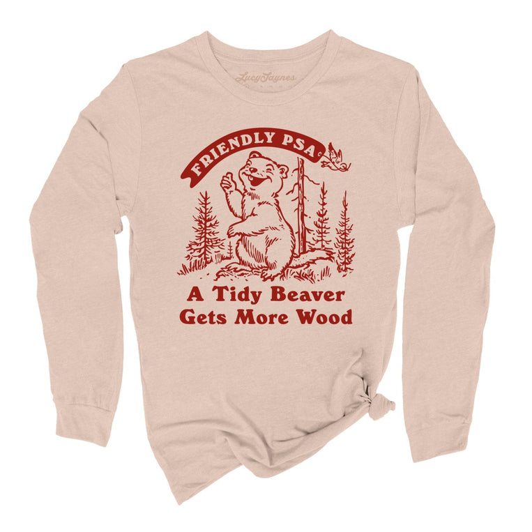 A Tidy Beaver Gets More Wood Graphic Long Sleeve Tee - Sand Dune