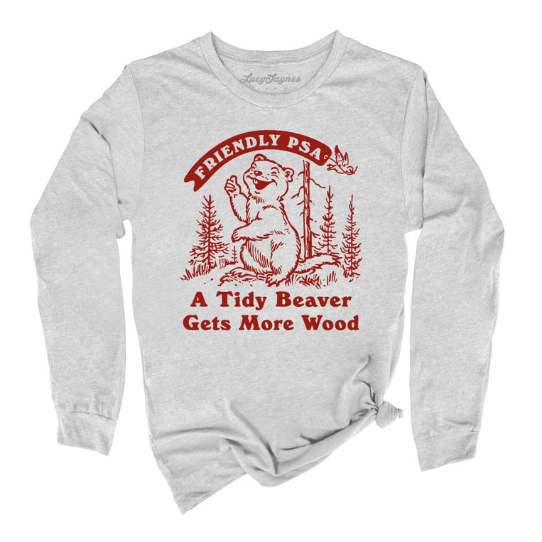 A Tidy Beaver Gets More Wood Graphic Long Sleeve Tee - Athletic Heather