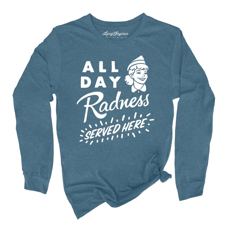 All Day Radness Graphic Long Sleeve Tee - Heather Deep Teal