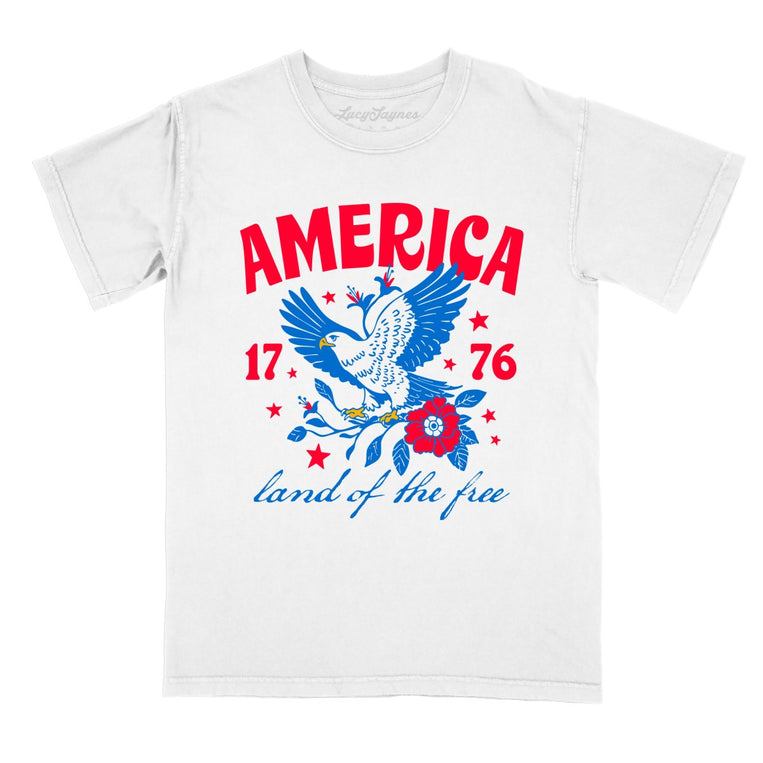 America Land Of The Free Comfort Colors Graphic Tee - White