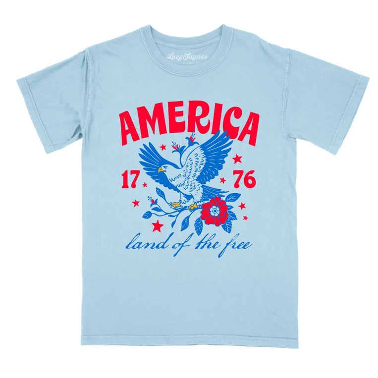 America Land Of The Free Comfort Colors Graphic Tee - Chambray