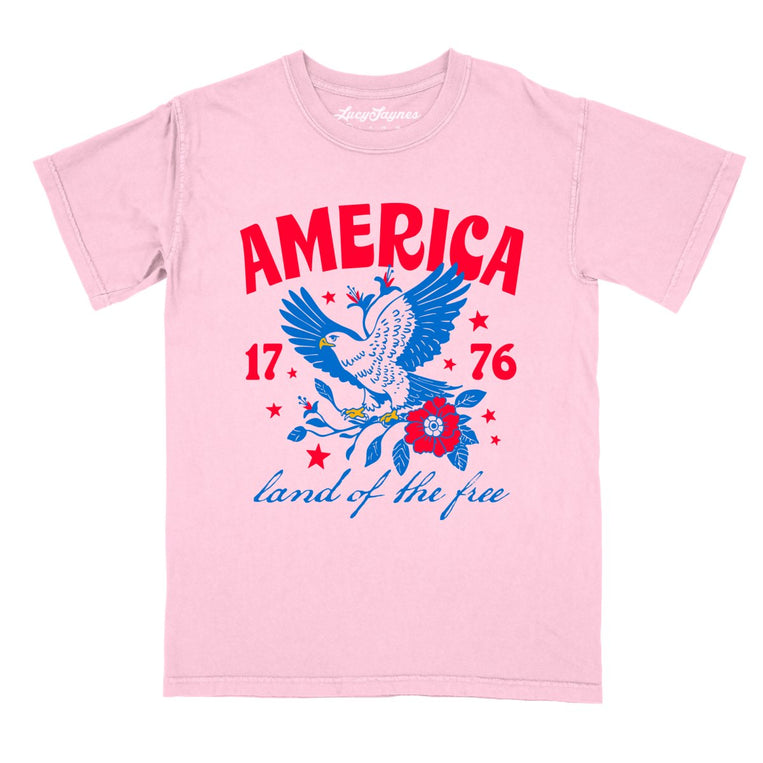 America Land Of The Free Comfort Colors Graphic Tee - Blossom