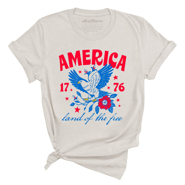 America Land Of The Free Graphic Tee - Heather Dust