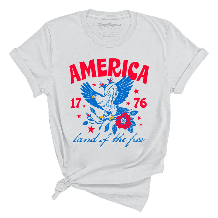 America Land Of The Free Graphic Tee - Silver