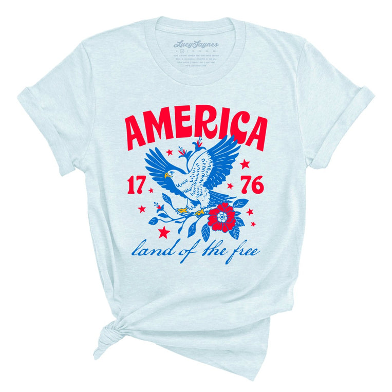 America Land Of The Free Graphic Tee - Heather Ice Blue