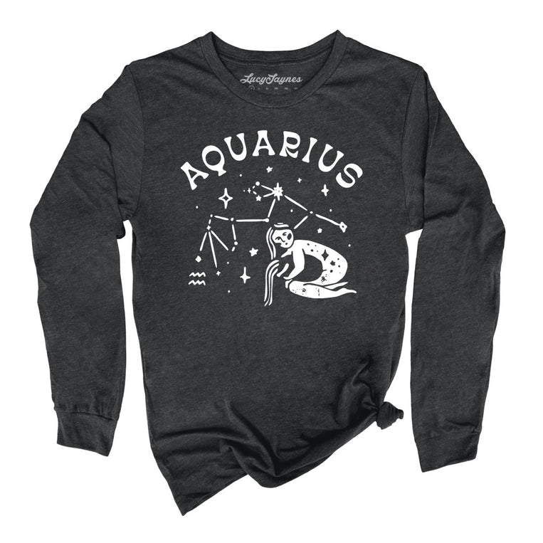 Aquarius Graphic Long Sleeve Tee - Dark Grey Heather