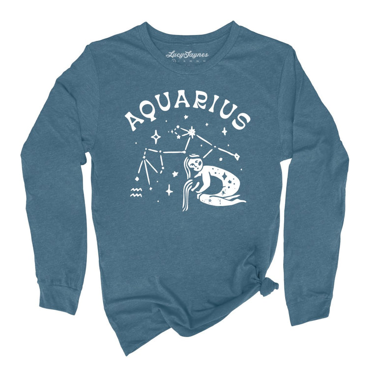 Aquarius Graphic Long Sleeve Tee - Heather Deep Teal