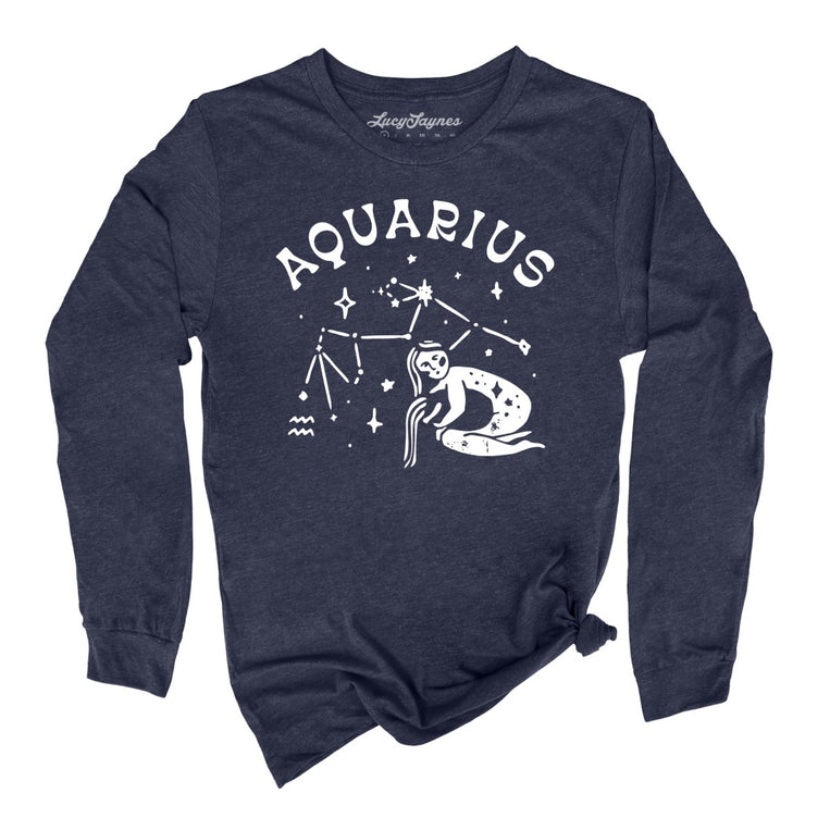 Aquarius Graphic Long Sleeve Tee - Heather Navy