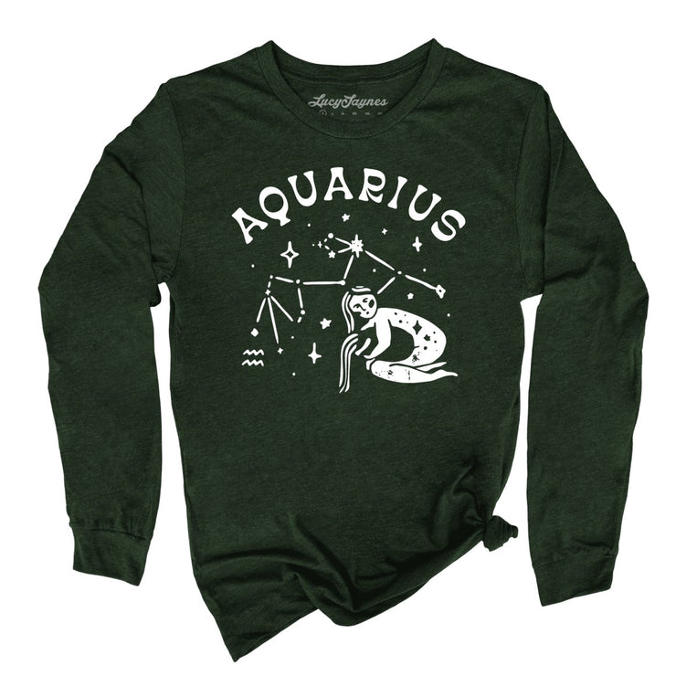 Aquarius Graphic Long Sleeve Tee - Heather Forest