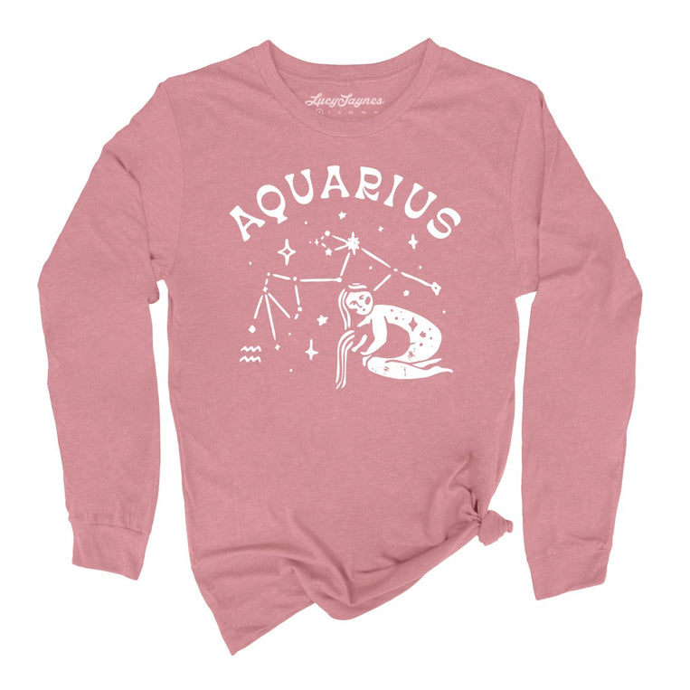 Aquarius Graphic Long Sleeve Tee - Heather Mauve