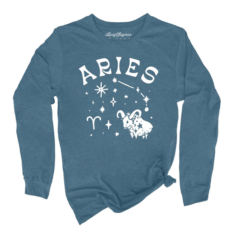 Aries Graphic Long Sleeve Tee - Heather Deep Teal