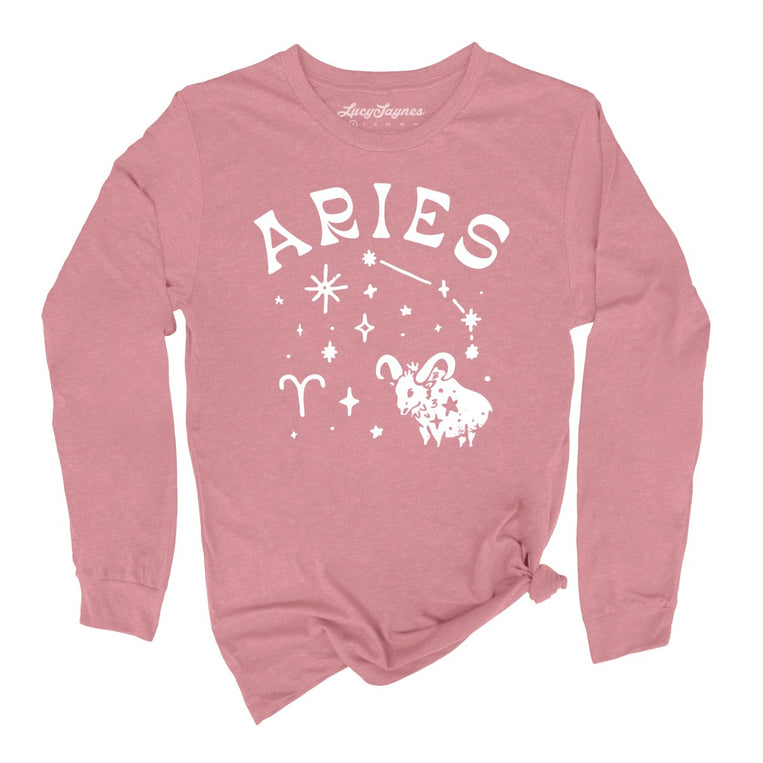 Aries Graphic Long Sleeve Tee - Heather Mauve