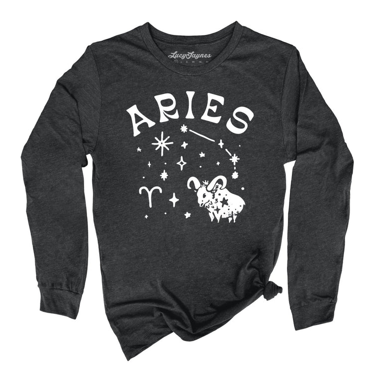 Aries Graphic Long Sleeve Tee - Dark Grey Heather