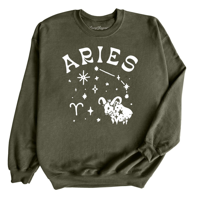 Aries Graphic Sweatshirt - Military Green