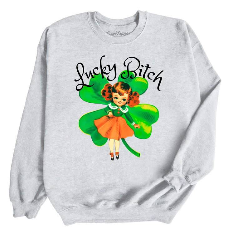 Lucky Bitch Graphic Sweatshirt - Ash
