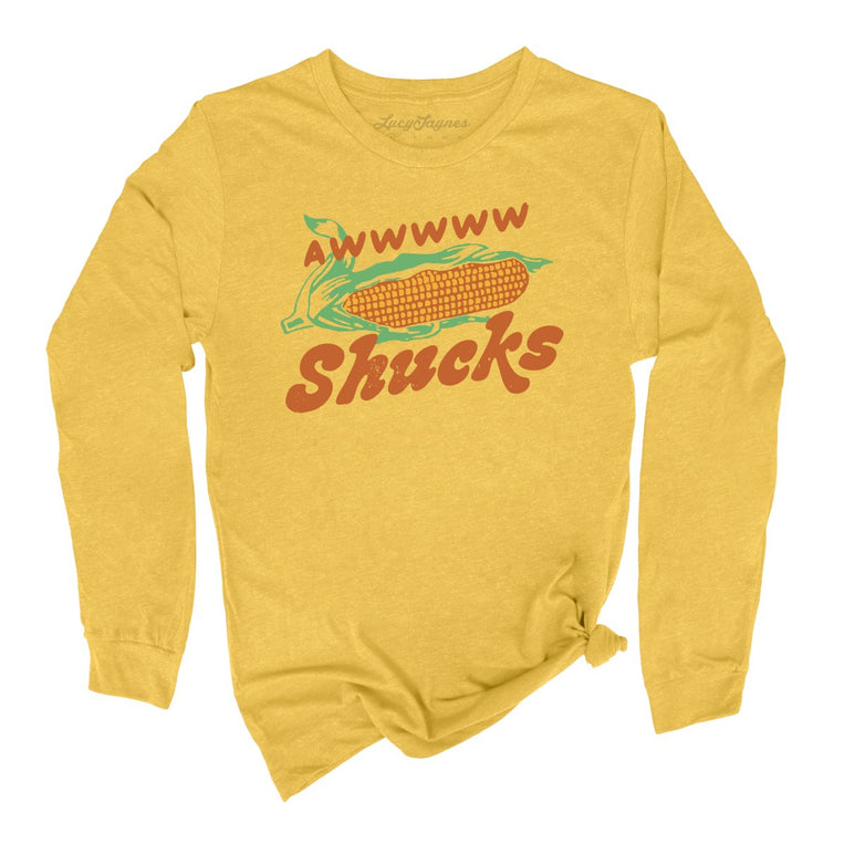 Awwwww Shucks Graphic Long Sleeve Tee - Heather Yellow Gold