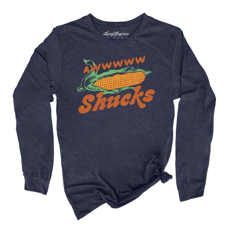 Awwwww Shucks Graphic Long Sleeve Tee - Heather Navy