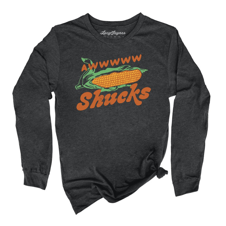 Awwwww Shucks Graphic Long Sleeve Tee - Dark Grey Heather