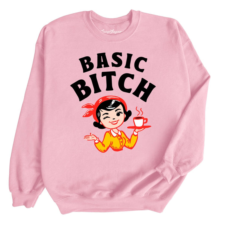Basic Bitch Graphic Sweatshirt - Light Pink