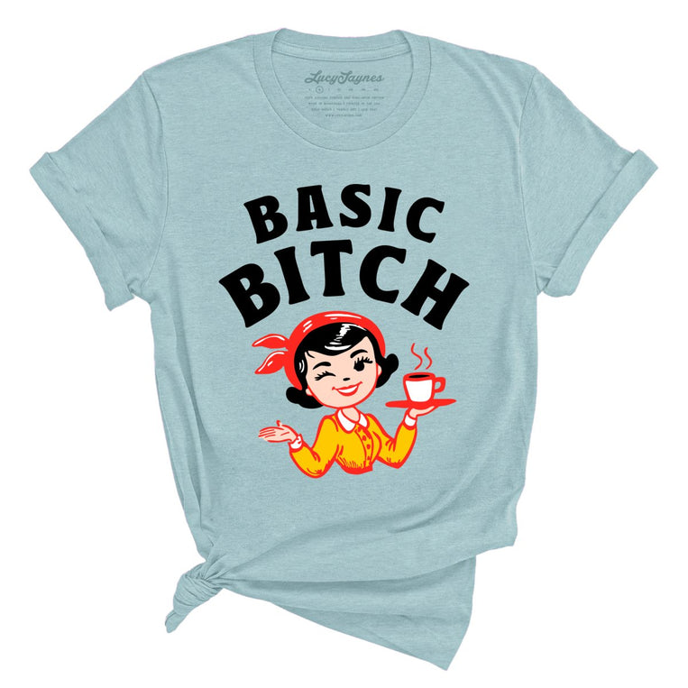 Basic Bitch Graphic Tee - Heather Prism Dusty Blue