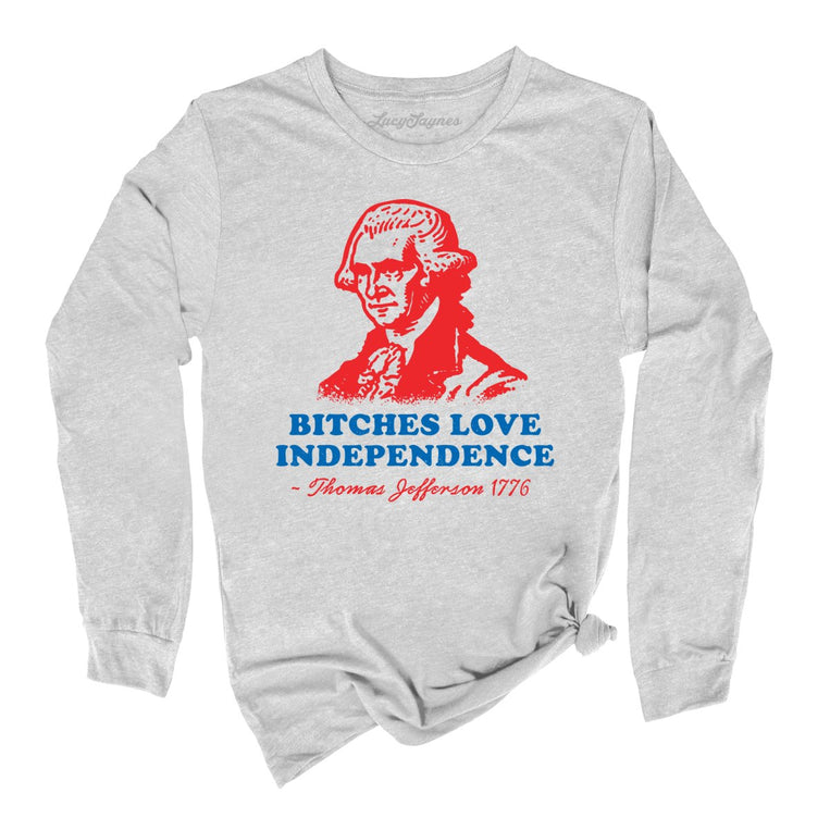 Bitches Love Independence Graphic Long Sleeve Tee - Athletic Heather