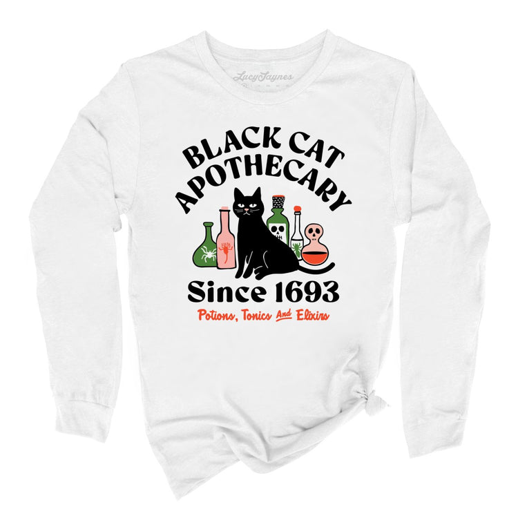 Black Cat Apothecary Graphic Long Sleeve Tee - White