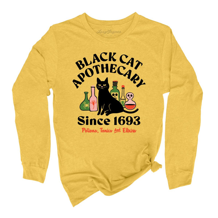 Black Cat Apothecary Graphic Long Sleeve Tee - Heather Yellow Gold