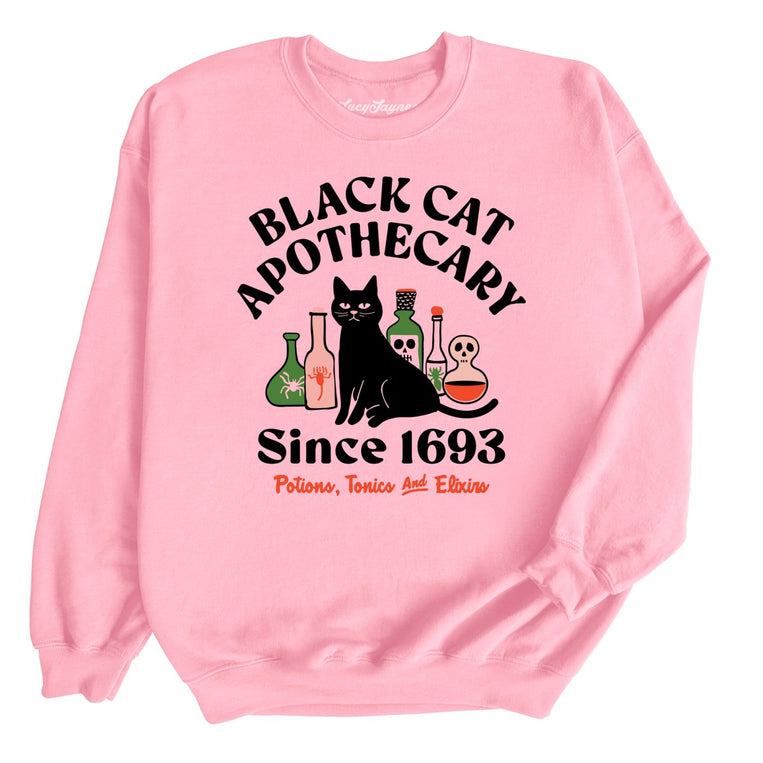 Black Cat Apothecary Graphic Sweatshirt - Light Pink