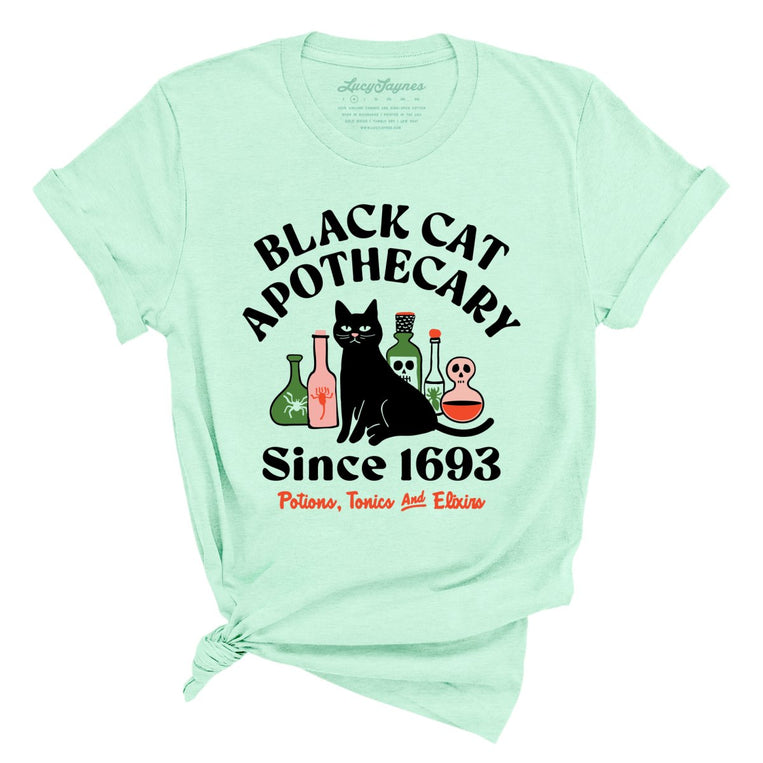 Black Cat Apothecary Graphic Tee - Heather Mint