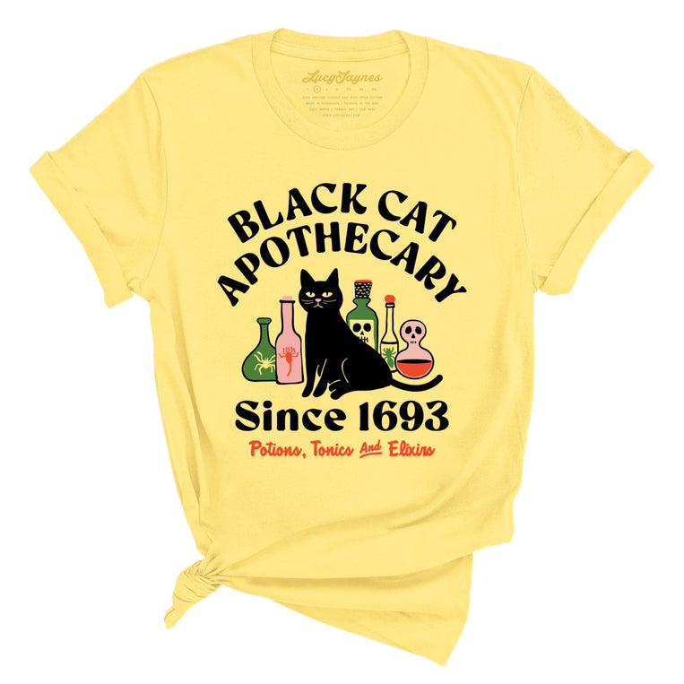 Black Cat Apothecary Graphic Tee - Yellow