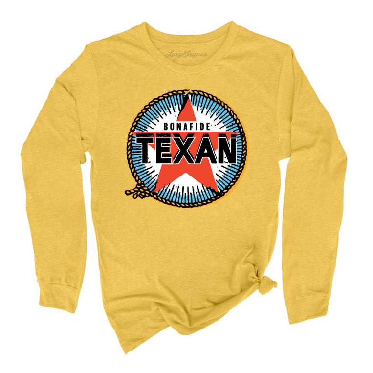 Bonafide Texan Graphic Long Sleeve Tee - Heather Yellow Gold