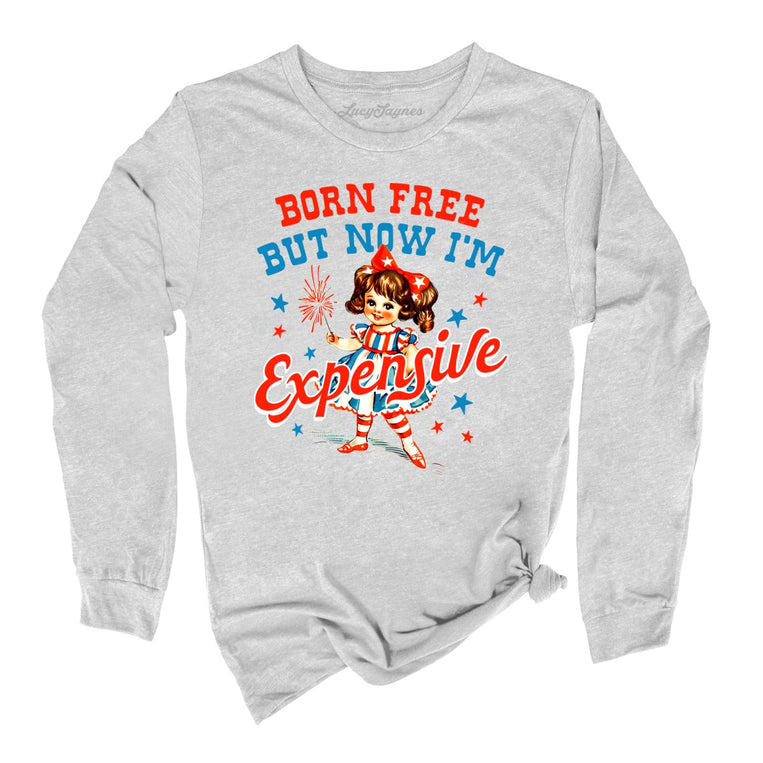 Born Free But Now I'm Expensive Graphic Long Sleeve Tee - Athletic Heather