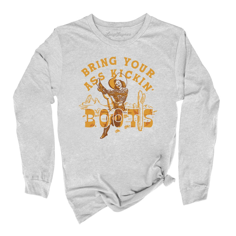 Bring Your Ass Kickin' Boots Graphic Long Sleeve Tee - Athletic Heather