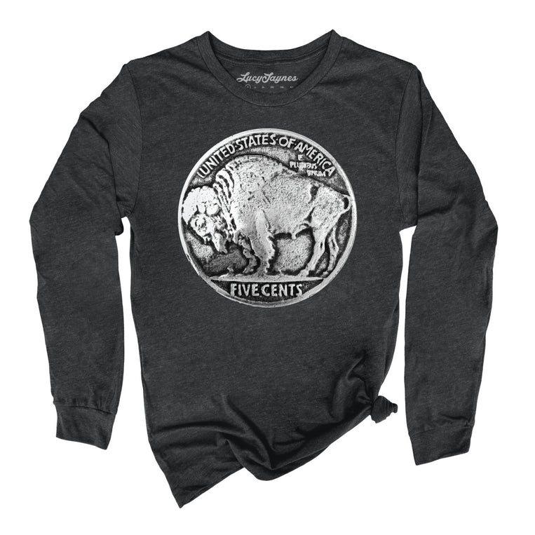 Buffalo Nickel Graphic Long Sleeve Tee - Dark Grey Heather