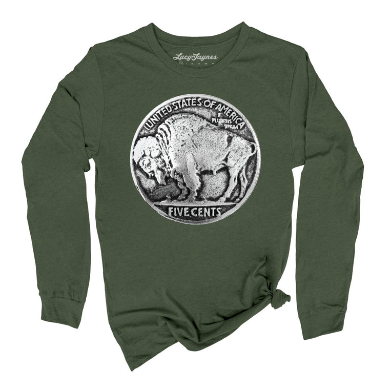 Buffalo Nickel Graphic Long Sleeve Tee - Military Green