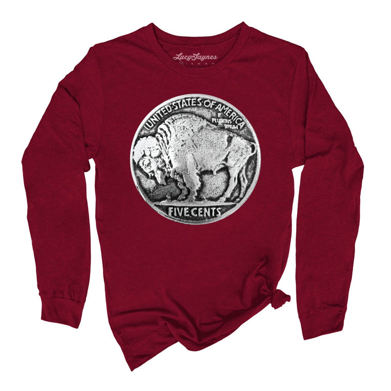 Buffalo Nickel Graphic Long Sleeve Tee - Cardinal