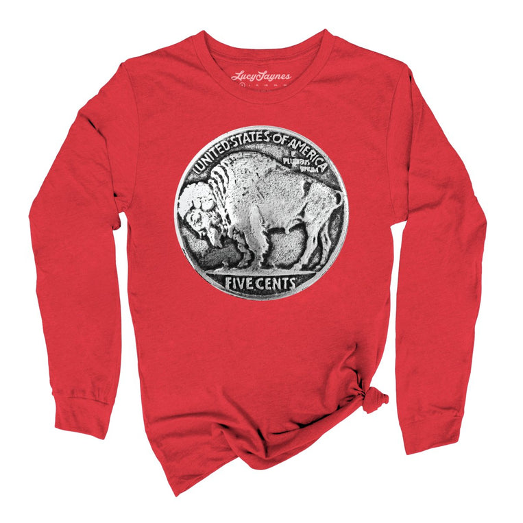 Buffalo Nickel Graphic Long Sleeve Tee - Red