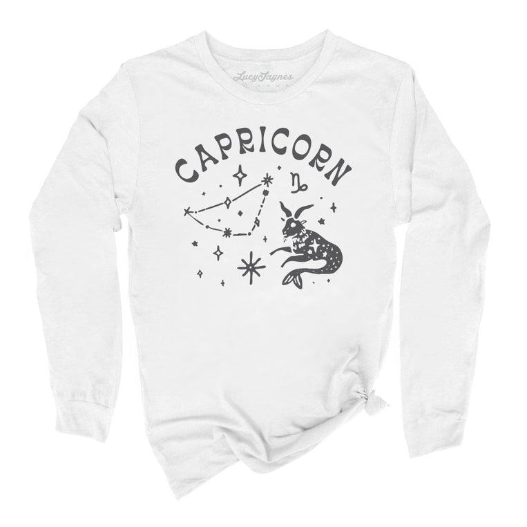 Capricorn Graphic Long Sleeve Tee - White