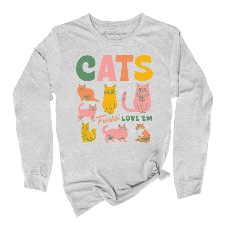 Cats Freakin' Love 'Em Graphic Long Sleeve Tee - Athletic Heather