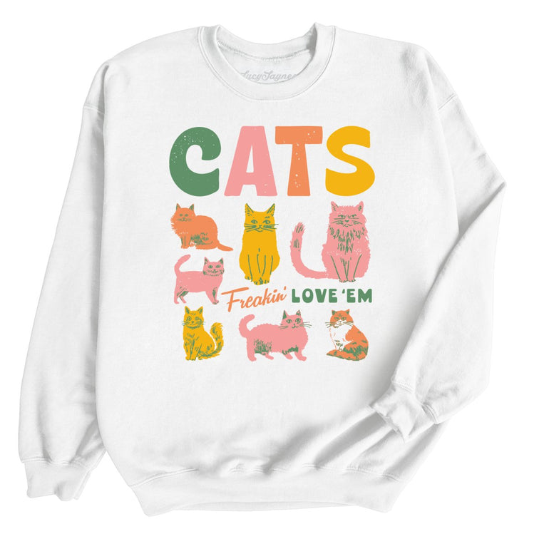 Cats Freakin' Love 'Em Graphic Sweatshirt - White