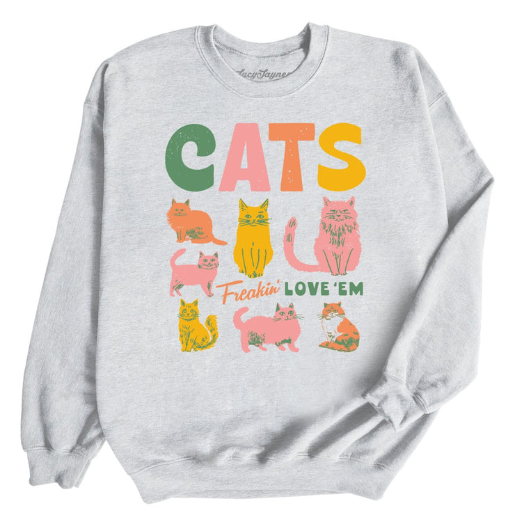 Cats Freakin' Love 'Em Graphic Sweatshirt - Ash