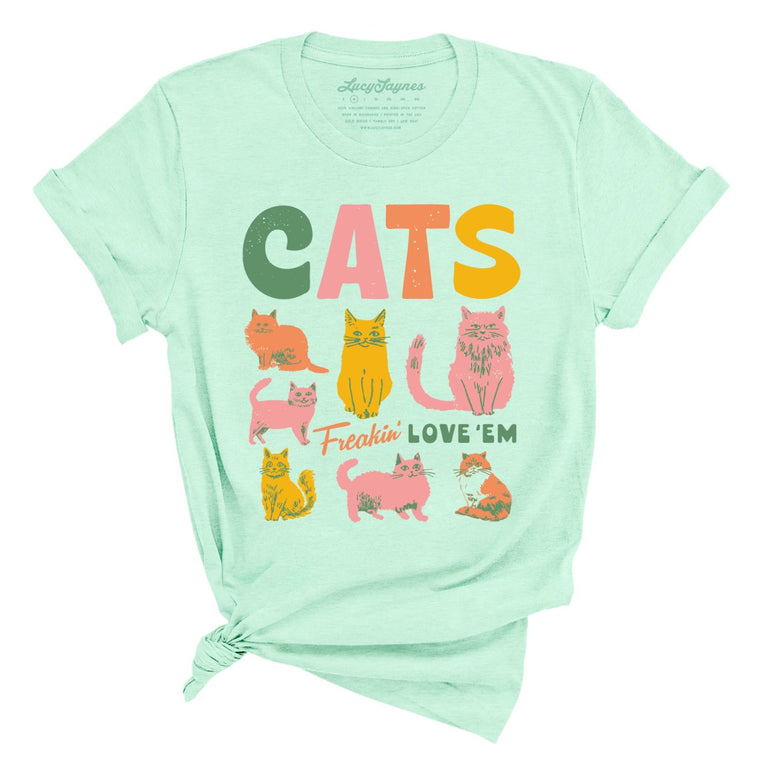 Cats Freakin' Love 'Em Graphic Tee - Heather Mint