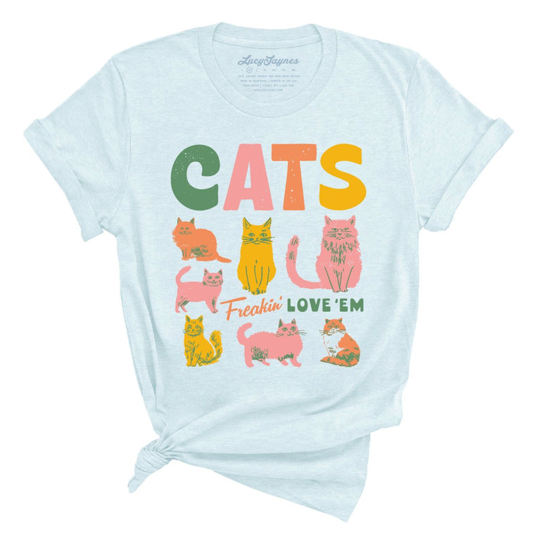 Cats Freakin' Love 'Em Graphic Tee - Heather Ice Blue
