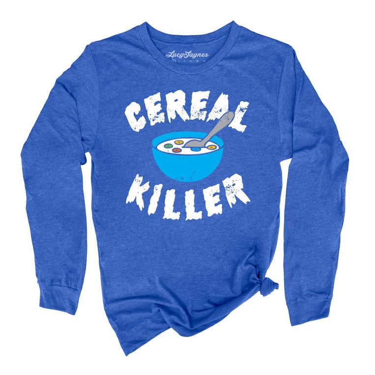 Cereal Killer Graphic Long Sleeve Tee - Heather True Royal