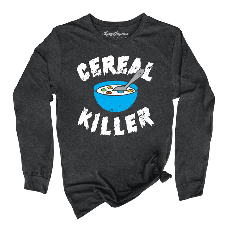 Cereal Killer Graphic Long Sleeve Tee - Dark Grey Heather