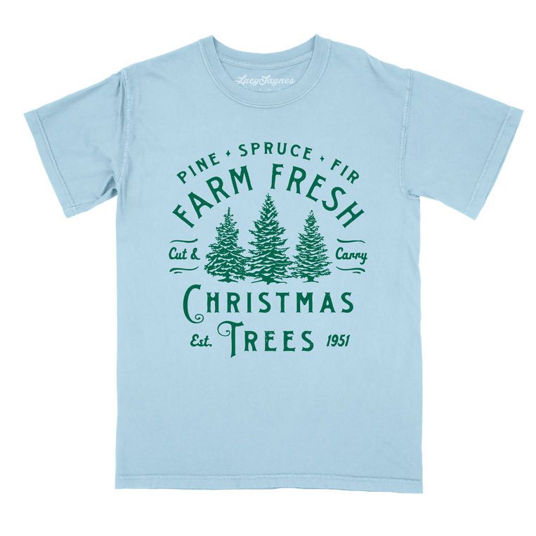 Farm Fresh Christmas Trees Comfort Colors Graphic Tee - Chambray