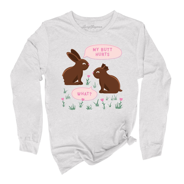 Chocolate Bunnies Graphic Long Sleeve Tee - Ash