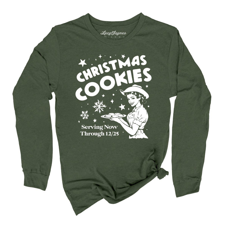Christmas Cookies Graphic Long Sleeve Tee - Military Green