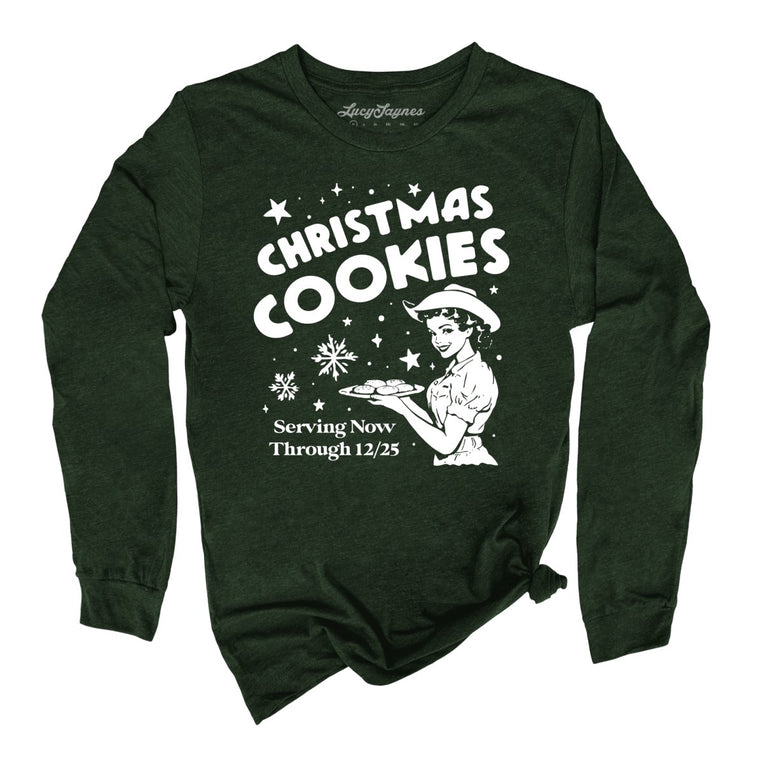 Christmas Cookies Graphic Long Sleeve Tee - Heather Forest
